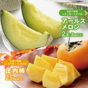 SE0471　【3回定期便】酒田の果物専門店厳選　くだもの定期便2026(小玉すいか、アールスメロン、庄内柿)