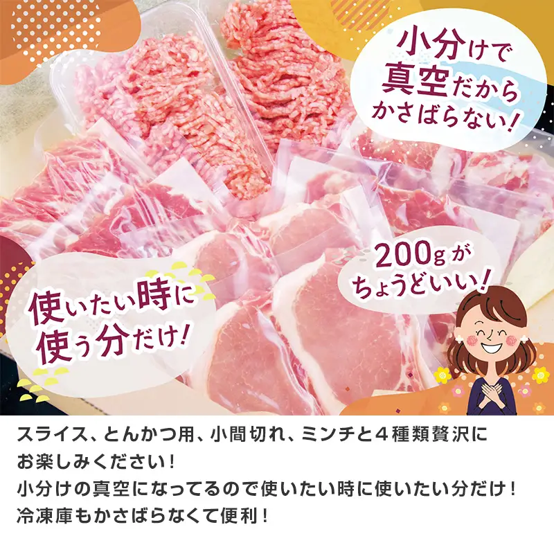 肥前さくらポーク バラエティ4種セット(合計1.6kg) ローススライス・小間切れ・ミンチ・とんかつ用