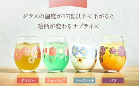 飲み物の温度で絵柄が変わる 昭和レトロな懐かしいデザイン グラス 4点 セット【昭和転写】[TCF001]