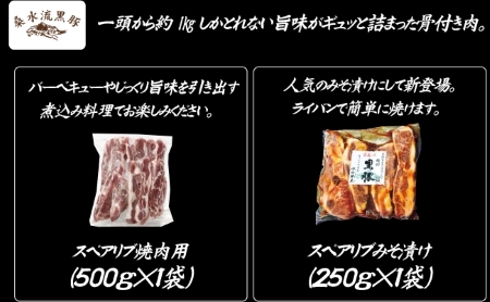 【牧場直送の新鮮黒豚】桑水流黒豚からいもどんスペアリブ食べ比べセット 計750g（黒豚 豚肉 豚 肉 お肉 スペアリブ スペアリブ　スペアリブ　スペアリブ　スペアリブ　スペアリブ スペアリブ 豚肉 肉 食品 グルメ お取り寄せ お取り寄せグルメ 小林市 宮崎県 )