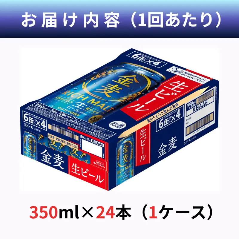 【定期便12ヶ月】10/6新発売！新・金麦 350ml 缶 24本　12回お届け　サントリー ※沖縄・離島配送不可【 ビール  お酒 キャンプ アウトドア ソロキャン  送料無料 】
