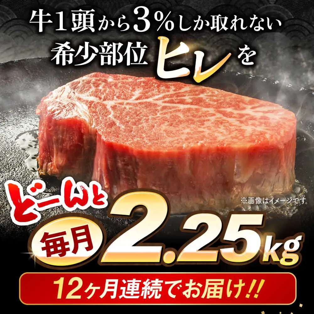 12回定期便 長崎和牛ヒレステーキ 計2.25kg CBA013 ヒレステーキ