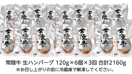 【茨城県共通返礼品】【3ヶ月定期便】 黒毛和牛 常陸牛 100% 特製 プレミアム 生ハンバーグ 120g×6個入り 合計720g 八千代町産 白菜 使用 無添加 無着色 保存料不使用 冷凍 牛 牛肉 ビーフ 生 ハンバーグ こだわり [AU054ya]