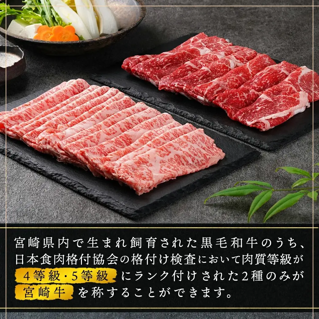 宮崎牛すき焼き用食べ比べセット600g〔AC-I602〕_(都城市) 宮崎県産宮崎牛 ロースまたは肩ロース肉 モモまたはウデ肉 スライス 宮崎牛 すき焼き用