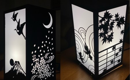 鉄製 行燈（あんどん）四季 工芸品 装飾品 インテリア 電化製品 行灯 春夏秋冬 室内 室外 電気 灯 ライト 
