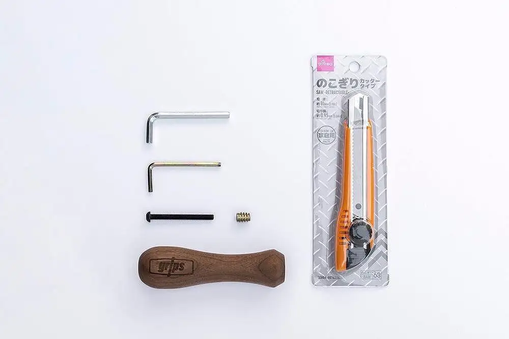 ビニール傘 木製ハンドル 持ち手部分 組み立てキット グリップス Bタイプ：エッジ ロゴ（Grips）有り