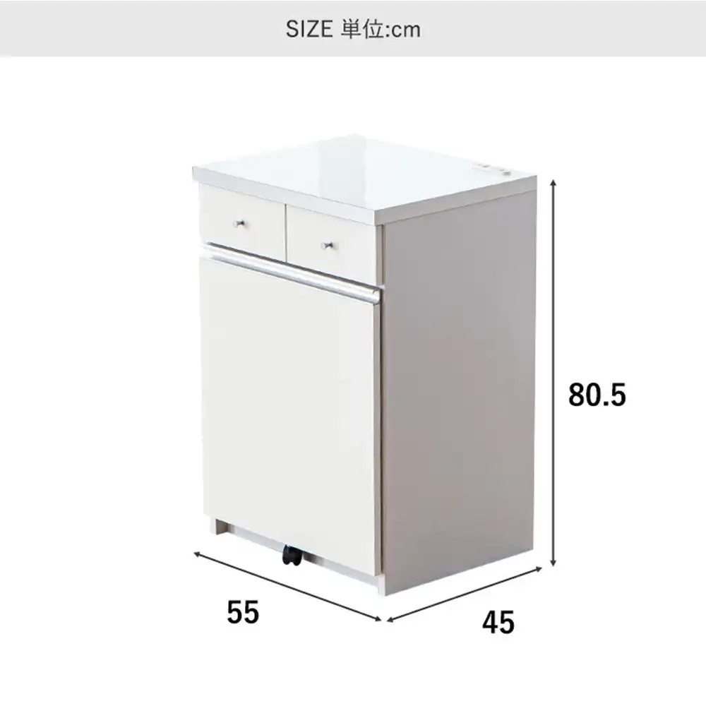 大川家具 ゴミ箱 カウンター ダストカウンター 幅55cm コンセント付き ゴミの分別ができる【ホワイト】