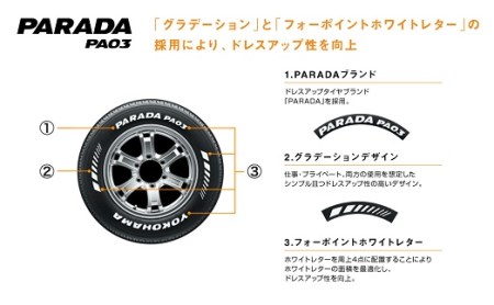 1193 【ヨコハマタイヤ】ドレスアップタイヤ　バン・小型トラック用 PARADA（パラダ） PA03 215/65R16C 109/107S 2本セット