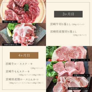 5回 定期便 宮崎牛 宮崎県産 豚 春夏秋冬 5ヶ月 コース 合計13.6kg