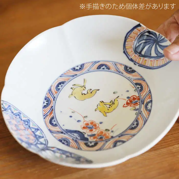 染錦花兎文多用鉢 NAT010  やきもの 食器