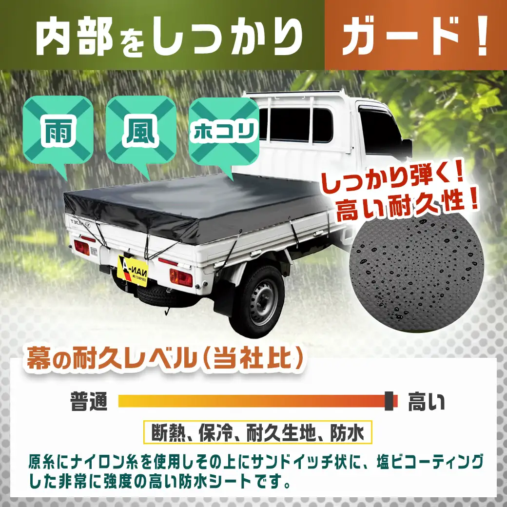 トラックシート TS-10 BK(ブラック)≪軽トラック用≫〔14-J402〕_(都城市) トラックシート ゴムバンド付 軽トラック用 防水機能 断熱保冷機能 ターポリン生地 南榮工業