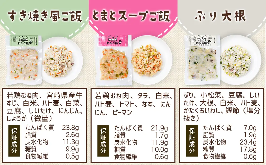 手づくり☆わんご飯『10種のわんだふるセット』〔AC-J501〕_(都城市) 犬用 手づくりご飯 鶏ごぼうご飯 サーモンリゾット すき焼き風ご飯 とまとスープご飯 ぶり大根 馬肉ッパ 牛しぐれ等 ペットフード