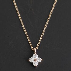 【K10ピンクゴールドダイヤモンドネックレス】大人気 ダイヤモンド0.132ct 可愛い4枚花びら 長さ40cm KN01001D / 金 ゴールド ダイヤ ジュエリー アクセサリー ギフト プレゼント レディース シンプル 定番 ネックレス