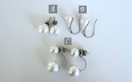 コットンパール「ホワイト」ピアス３点セット(シルバー)