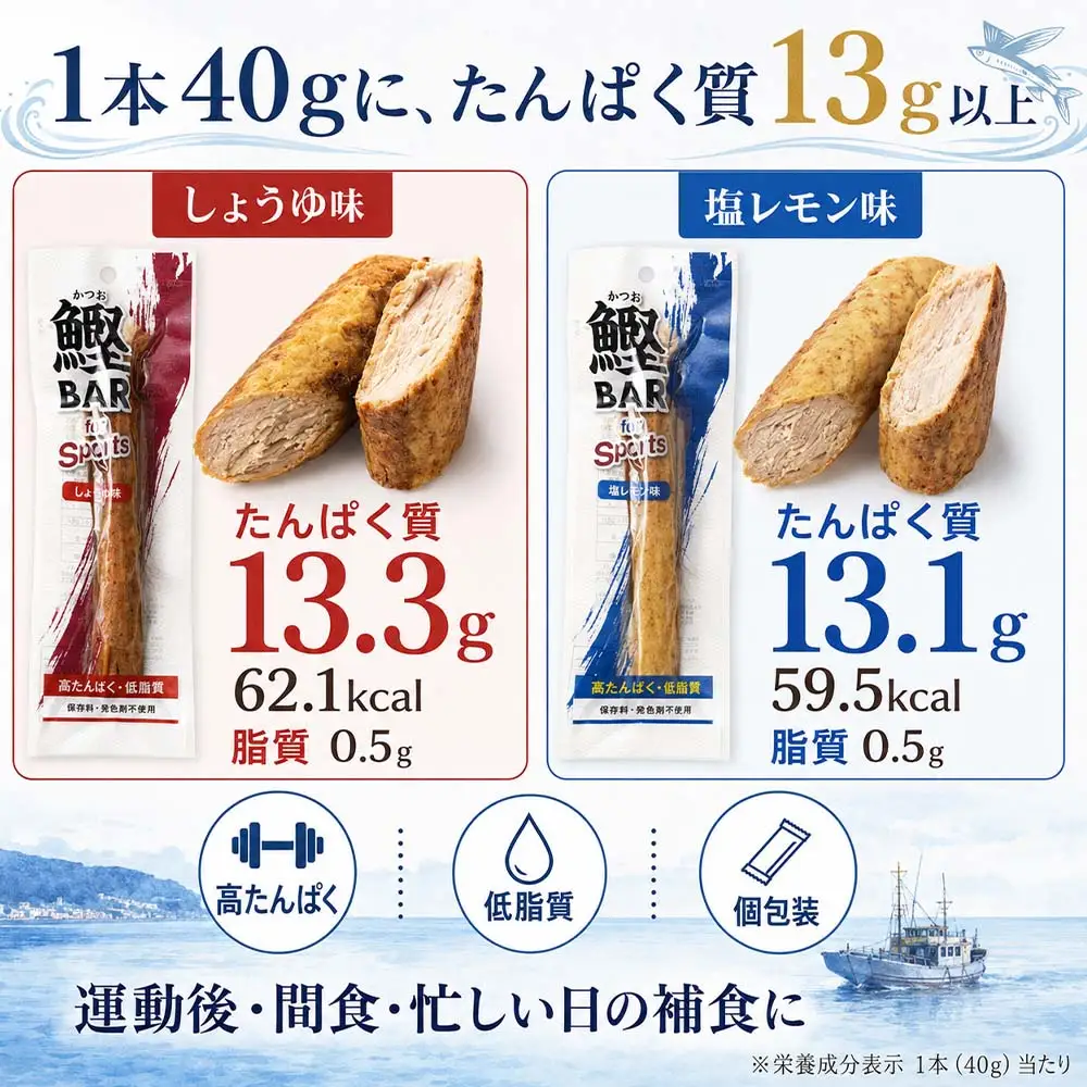 鰹BAR for Sports ミックス20本（しょうゆ味10本+塩レモン味10本）カツオ【鰹BAR for Sports】【R01481】