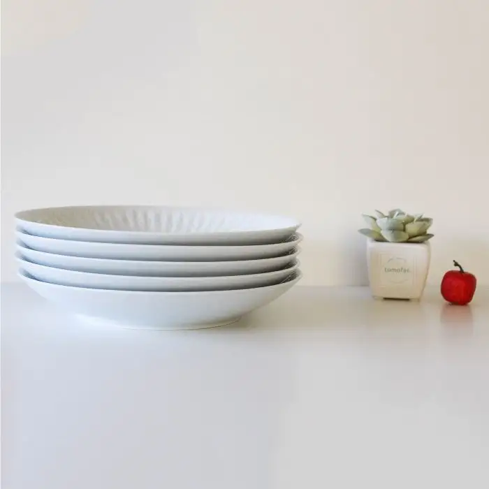 【波佐見焼】麻の葉シリーズ 21.5cm プレート L ホワイト 5枚セット 大皿 食器 皿 【陶芸ゆたか】 [VA50]  波佐見焼