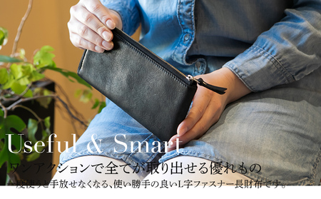 L字ファスナー長財布（オイルレザー・ブラック）　BK100