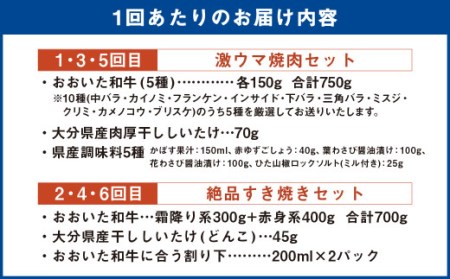 145-757 【 定期便 6回】「 激ウマ 焼肉 セット 」「 絶品 すき焼き セット 」交互にお届け！ 和牛 牛肉 国産 大分県産