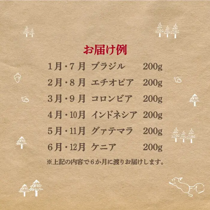 月替りスペシャルティコーヒー豆（200g）定期便6ヶ月【06009】