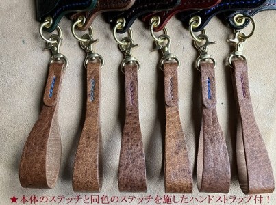 鹿革の小銭入れ ストラップ付【ロゴ入り 黒】【R00685】