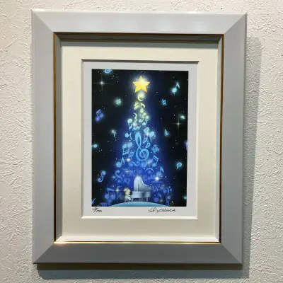 版画 インチ版画「クリスマスミュージックツリー」 版画 箱入り かわいい 有限会社SOCKS 版画 絵画 ギフト プレゼント 版画 贈答品 お礼の品 版画 F-62
