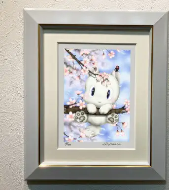 版画 インチ版画「桜の木にラブちゃん乗っかかる」 版画 かわいい 有限会社SOCKS 版画 絵画 ギフト プレゼント 版画 贈答品 お礼の品 版画 F-64