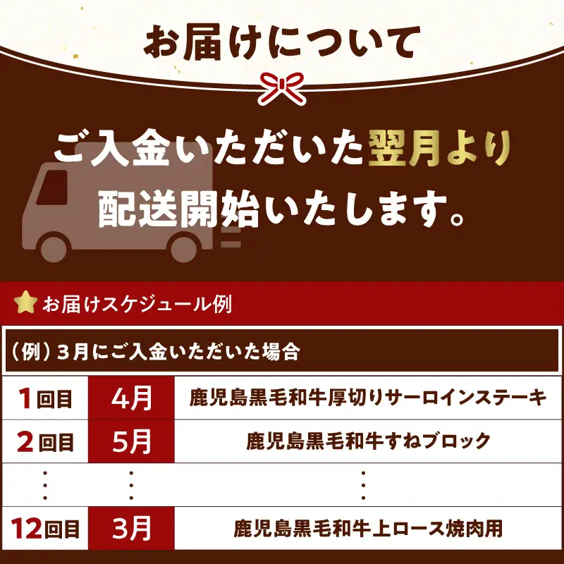 【全12回】鹿児島黒毛和牛定期便 K130-T01 肉 牛肉 冷凍