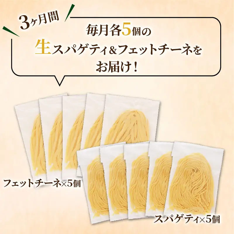 【3ヶ月 定期便】生スパゲティ 5個 × 生フェットチーネ 5個 K036-T05