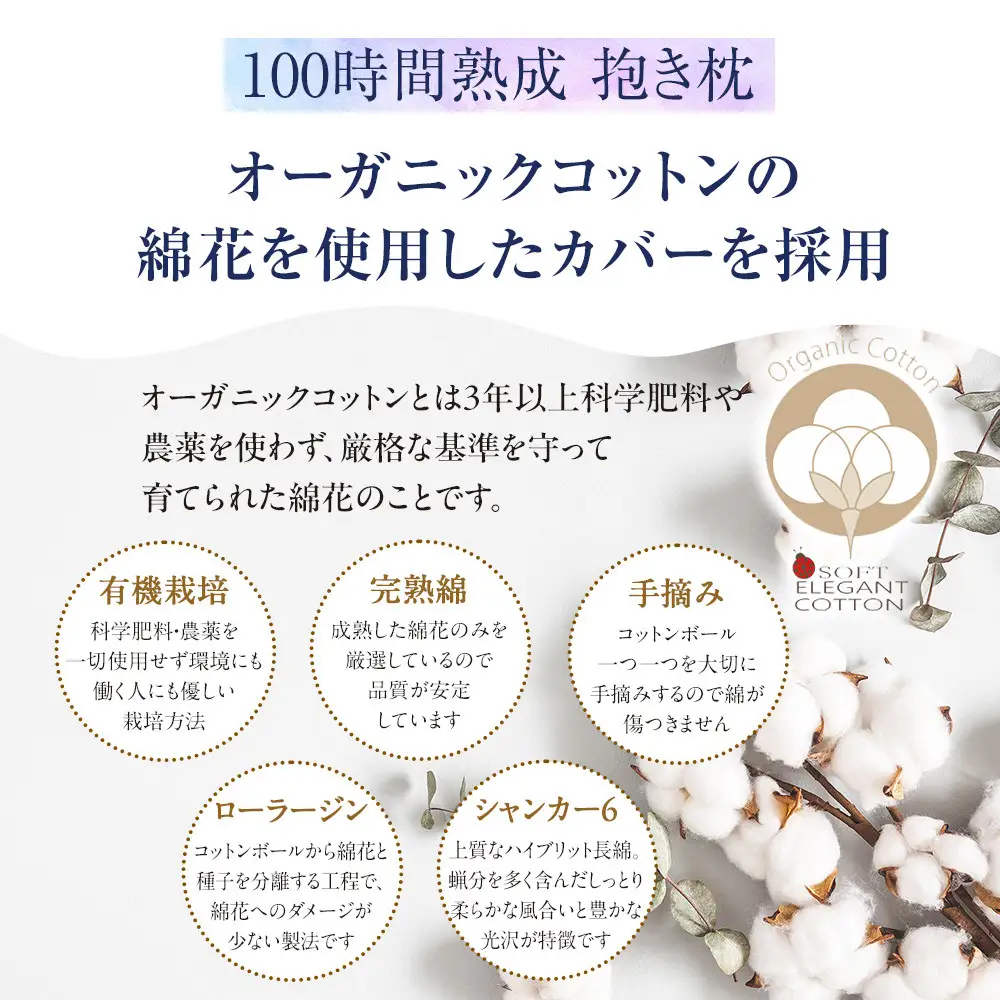 「100時間熟成　抱き枕」和晒しオーガニックコットン７型 (ブラウン)