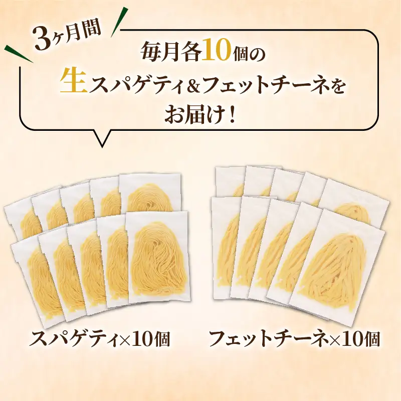 【3ヶ月 定期便】生スパゲティ 10個 × 生フェットチーネ 10個 K036-T06