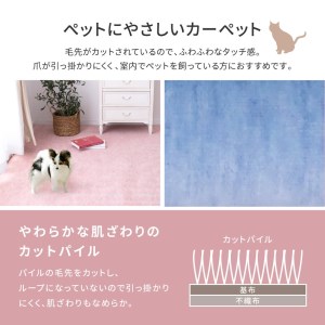 パステルカラーの日本製 抗菌 カーペット 1枚 3帖 ブルー 約176×261cm 600004330 [3520]