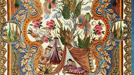 【限定1品】 絨毯 シルク100％ 手織り ラグマット カーペット／ 高級 玄関マットサイズ 89×59cm 高品質 じゅうたん ラグ （FS-2105) 