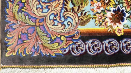 【限定1品】 絨毯 シルク100％ 手織り ラグマット カーペット／ 高級 玄関マットサイズ 90×59cm 高品質 じゅうたん ラグ （FS-2108）