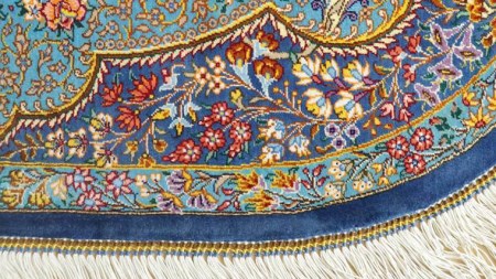 【限定1品】 絨毯 シルク100％ 手織り ラグマット カーペット／ 高級 玄関マットサイズ 89×61cm 高品質 じゅうたん ラグ （FS-2114) 