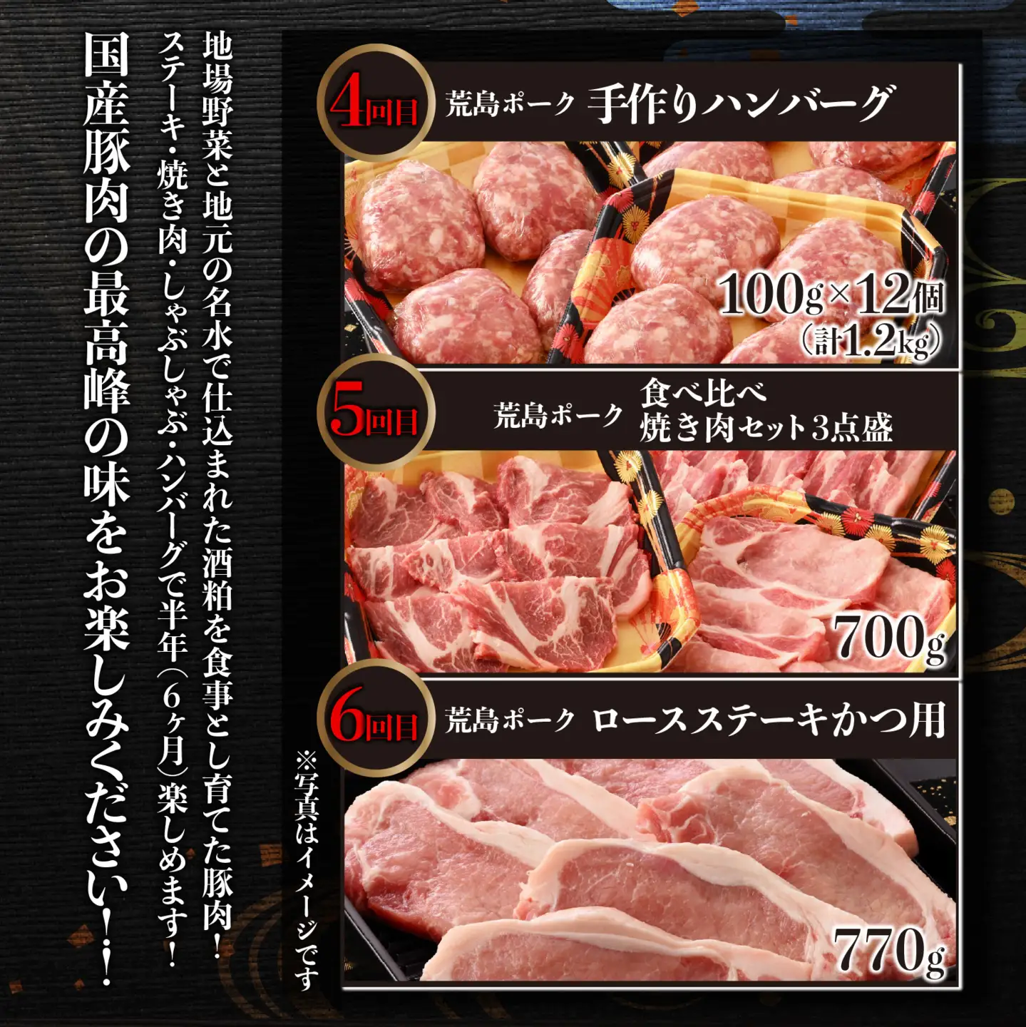 【肉の定期便×6回コース】肉好き大集合！国産豚肉「荒島ポーク」食べ比べ 定期便！【福井のブランド豚肉】