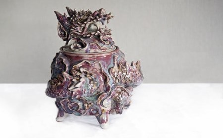 【香春守田窯】龍香炉 直径25cm 高さ24cm 重さ2.6kg 陶磁器