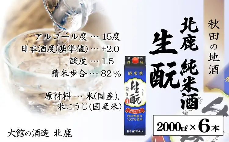 北鹿 『純米酒 生もとパック』 2L×6本　165P4001【筒井商店】