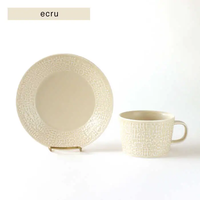 【波佐見焼】PATTERNED PLATE・MUG ペア ４点セット squall gray + ecru【BIRDS’ WORDS】[CF041] 波佐見焼