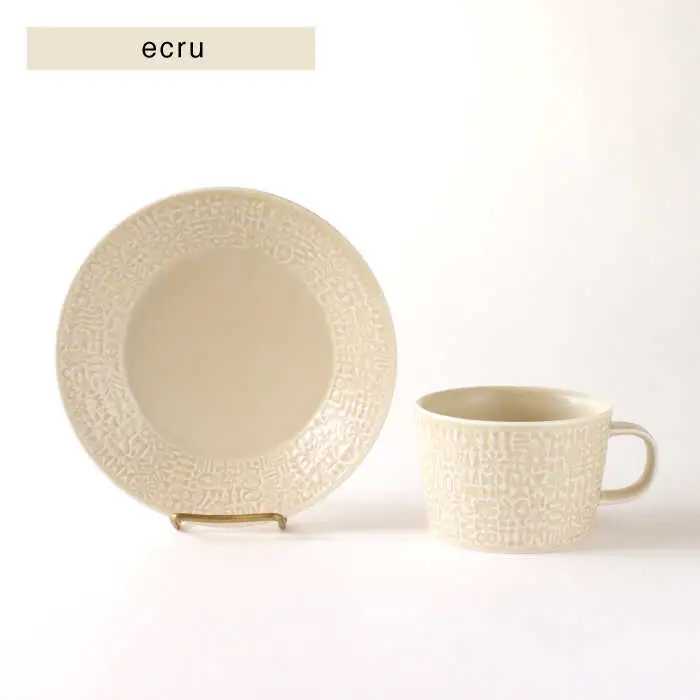 【波佐見焼】PATTERNED PLATE・MUG ペア ４点セット yellow + ecru【BIRDS’ WORDS】[CF042] 波佐見焼
