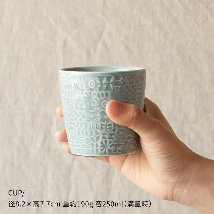 【波佐見焼】PATTERNED CUP ペア 2色セット squall gray ＋ecru【BIRDS’ WORDS】[CF056] 波佐見焼