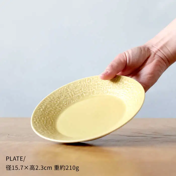 【波佐見焼】PATTERNED PLATE ペア 2色セット yellow+ecru【BIRDS' WORDS】[CF061] 波佐見焼