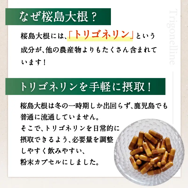 健康食品：桜島大根カプセル「Trigoのトリゴネリン」 K196-001