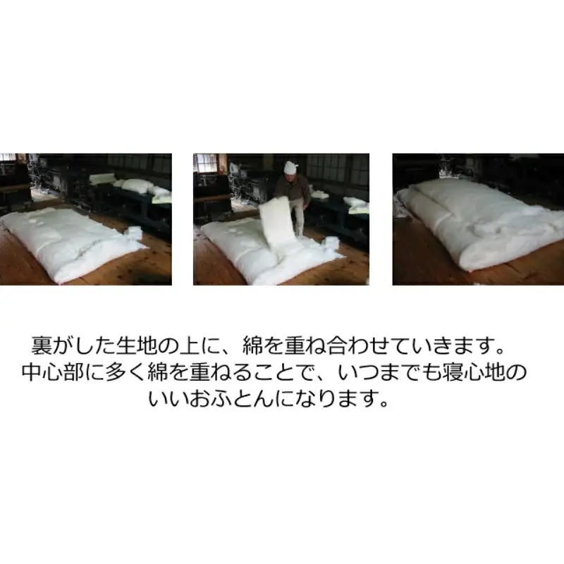 綿わた掛けふとん　シングルロング　ふとん職人の手作り掛けふとん　側生地：ブルー【mrst0004-2】