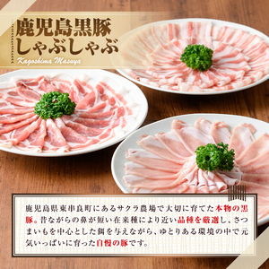 【0325106b】＜定期便・全3回＞サクラ農場の鹿児島黒豚しゃぶしゃぶセット(ロース・肩ロース・バラ：各約200g・合計約600g×3回・総計約1.8kg)黒豚 豚肉 ぶた肉 しゃぶしゃぶ ロース肉 バラ肉 セット【鹿児島ますや】