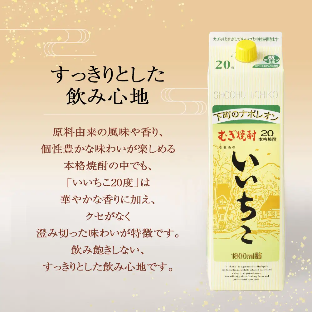 いいちこ 20度 パック(計5.4L・1.8L×3本)酒 お酒 むぎ焼酎 1800ml 麦焼酎 麦 常温 三和酒類 紙パック【107301200】【時枝酒店】