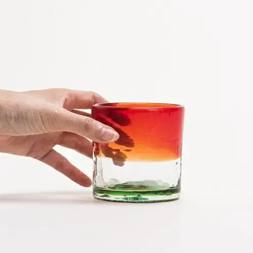 【RYUKYU GLASS WORKS 海風】ロックグラス「残波の夕日・緑」