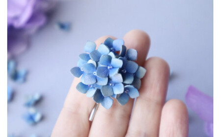 紫陽花 ブルー 革花 ポニーフック /レザーアクセサリー/夏 ヘア アクセサリー 牛革 革 レディース ハンドメイド 贈り物 プレゼント 夏