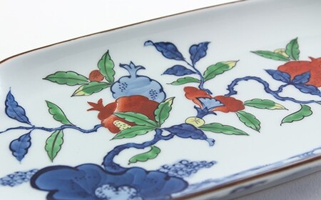 源右衛門窯 染錦柘榴絵 長皿 器 食器 盛皿 柘榴 有田焼 ad042