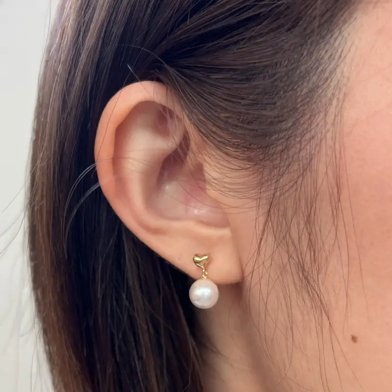 S101-286-p18YG_7.5-8mm ホワイトピンク あこや真珠 パールピアス ハート パール ピアス 【ピアス：K18YG】
