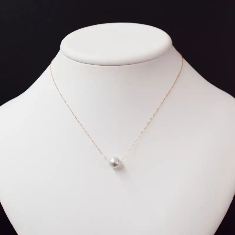 S101-322-10PG_天草産 9mm - 9.5mm ネックレス あこや真珠 ナチュラル 1粒 スルー K10 【ネックレス：K10PG】
